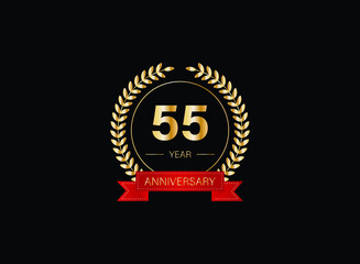 55th anniversary celebration with gold glitter color and white background. Vector design for celebrations, invitation cards and greeting cards. eps 10.