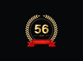 56th anniversary celebration with gold glitter color and white background. Vector design for celebrations, invitation cards and greeting cards. eps 10.