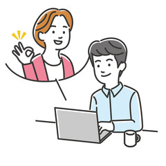 自宅でオンラインで会話する男女