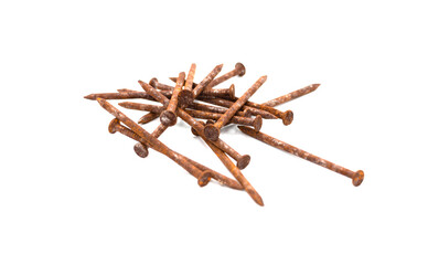old rusty nails on white background