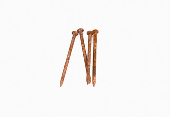 old rusty nails on white background
