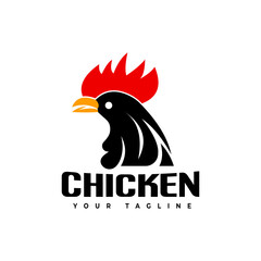 Chicken head logo illustration fast food restaurant app icon vector symbol