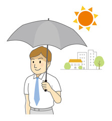 日傘で日差しをカットして、夏を健康的に過ごす男性
