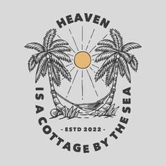 vintage slogan typography heaven is a cottage by the sea for t shirt design - obrazy, fototapety, plakaty