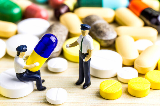 Drug prescription for treatment medication. Pharmaceutical medicament, cure in container for health. Pharmacy theme, capsule pills with medicine antibiotic in packages. blue yellow medicine Ukraine