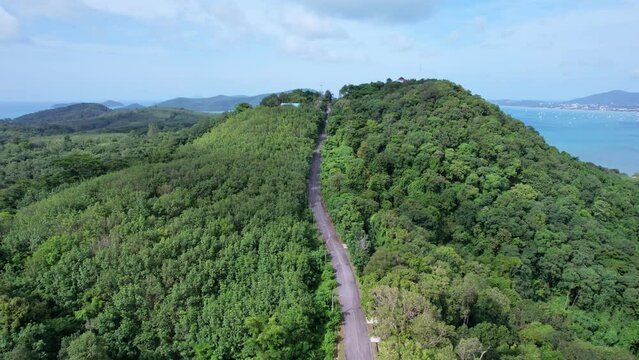 Aerial view of Khao Khad viewpoint Phuket Thailand. Amazing mountain nature landscape view in phuket island