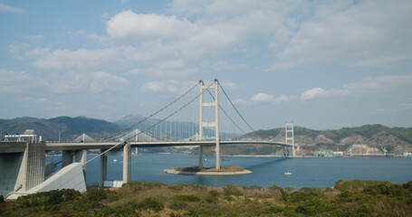 Tsing Ma Suspension bridge in Hong Kong city