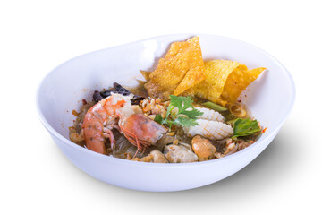 Tom Yam seafood soup with noodles,thai food.