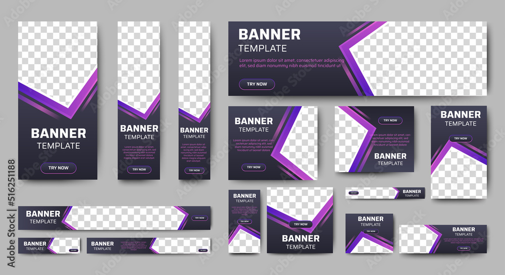 Wall mural modern banner design web template set, horizontal header web banner. modern gradient blue cover head