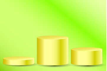 Set of realistic gold blank product podium scene isolated on green yellow background