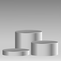 Set of realistic white blank product podium scene isolated on white background