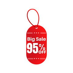 95% off, Big sale. Red Label Design in Vector illustration, super discount, Ninety five