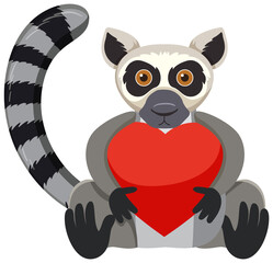 Lemur hugging heart isolated