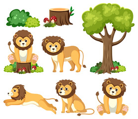 Fototapeta premium Wild animals set with nature elements