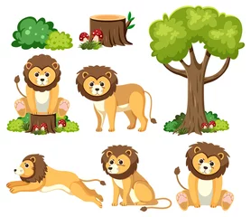 Wild animals set with nature elements © blueringmedia