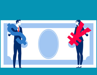 Inserting symbols of money in banknotes. Business vector illustration