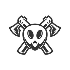 Doodle Skull Axe Illustration Cartoon Concept Vector. Suitable For Logo, Wallpaper, Banner, Background, Card, Book Illustration, T-Shirt Design, Sticker, Cover