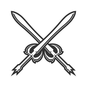Doodle Dual Sword Illustration Cartoon Concept Vector. Suitable For Logo, Wallpaper, Banner, Background, Card, Book Illustration, T-Shirt Design, Sticker, Cover