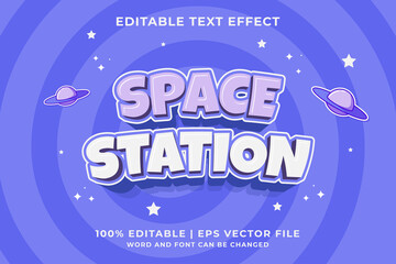 3d Space Station Cartoon Editable Text Effect Premium Vector