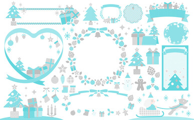 クリスマスのデザインフレームとイラストのセット_ホワイトクリスマス_文字なし