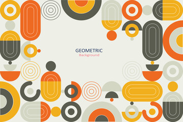 Geometric abstract background, template flat design of mosaic with the simple shape of circles, semi-circle and, lines. Mural design. Neo geometric. Vector Illustration.
