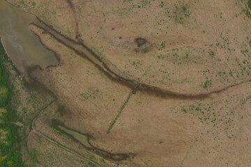 Aerial view of Big Lake, lack of rain and drying at Chiang Mai, Thailand. metaphoric Water crisis and World Climate change.