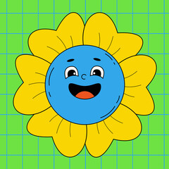 Funny cartoon character. Groovy element funky flower power. Vector illustration trendy retro cartoon style. Comic element for sticker, square poster, graphic tee print, card/