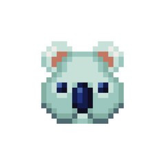 Koala head. Pixel art icon. Stickers design. Isolated vector illustration.
