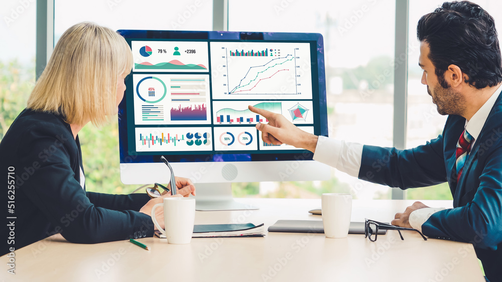 Poster business data dashboard analysis by ingenious computer software . investment application display bus