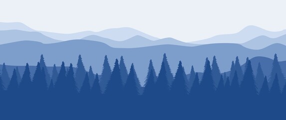 Mountain layers outdoor panorama vector landscape illustration, perfect for background, desktop background, nature banner, adventure banner.
