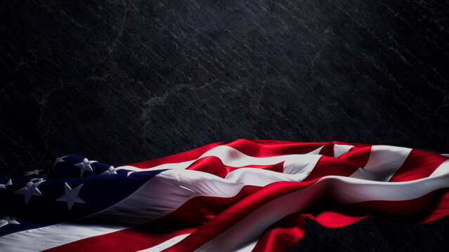 Patriot Day Banner with American Flag, Black Slate Background and Copy-Space.