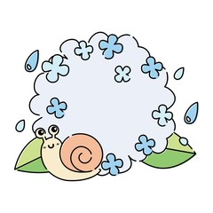 梅雨のイラストフレーム・かたつむりと紫陽花