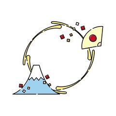 冬のイラストフレーム・富士山と扇