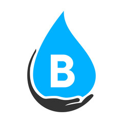 Letter B Hand and Water Logo Concept. Water Care Logo Vector Template