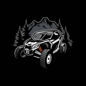UTV buggy vehicle illustration logo vector in black background