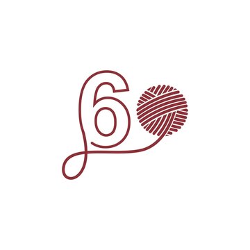 Number 6 and skein of yarn icon design illustration