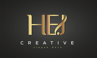 HEJ creative luxury stylish logo design with golden premium look, initial tree letters customs logo for your business and company	 - obrazy, fototapety, plakaty
