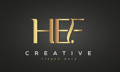 HEF creative luxury stylish logo design with golden premium look, initial tree letters customs logo for your business and company	