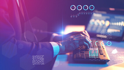 Business finance stock market trading data analytics graph chart report, man using computer tablet searching investment data digital GDP marketing KPI sale report, financial management technology.