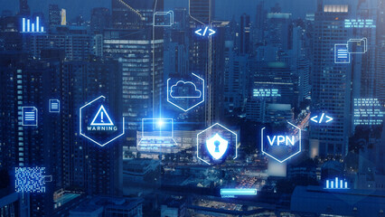 Cybersecurity digital network systems VPN computer security shield icon. AI Information technology...