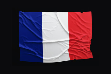 FR Flag. French flag rippled on black background national day. Flag of France, Bastille day