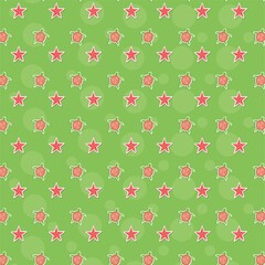 Cute starfish and turtle pattern on green background.