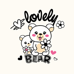 cartoon cute bear with happy vector illustration