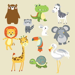 Set of cute animals in a cartoon style vector