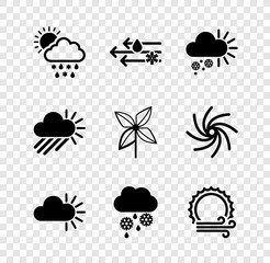 Set Cloud with snow, rain, sun, Wind and, Cloudy, and Pinwheel icon. Vector