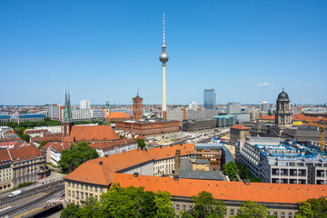Berlin Mitte on a sunny day with the famous TV Tower and the town hall © elxeneize