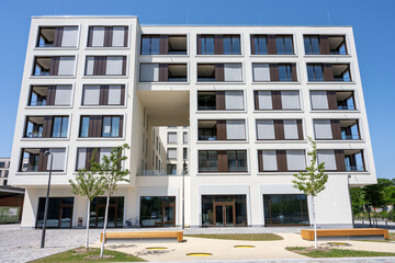 Modern apartment building in a housing development area in Berlin, Germany