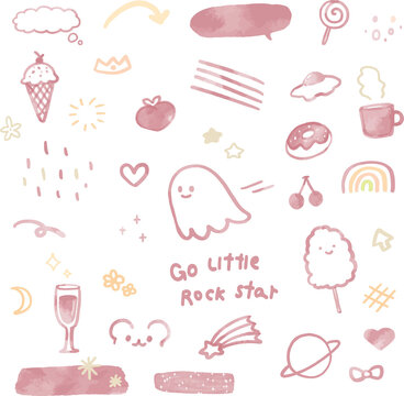 Cute pink doodle set of hand drawn illustrations vector