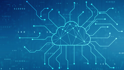2d illustration of Cloud computing, Digital Cloud computing Concept background. Cyber technology, internet data storage, database and data server concept