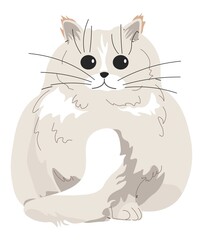 Furry white cat, kitty character portrait vector